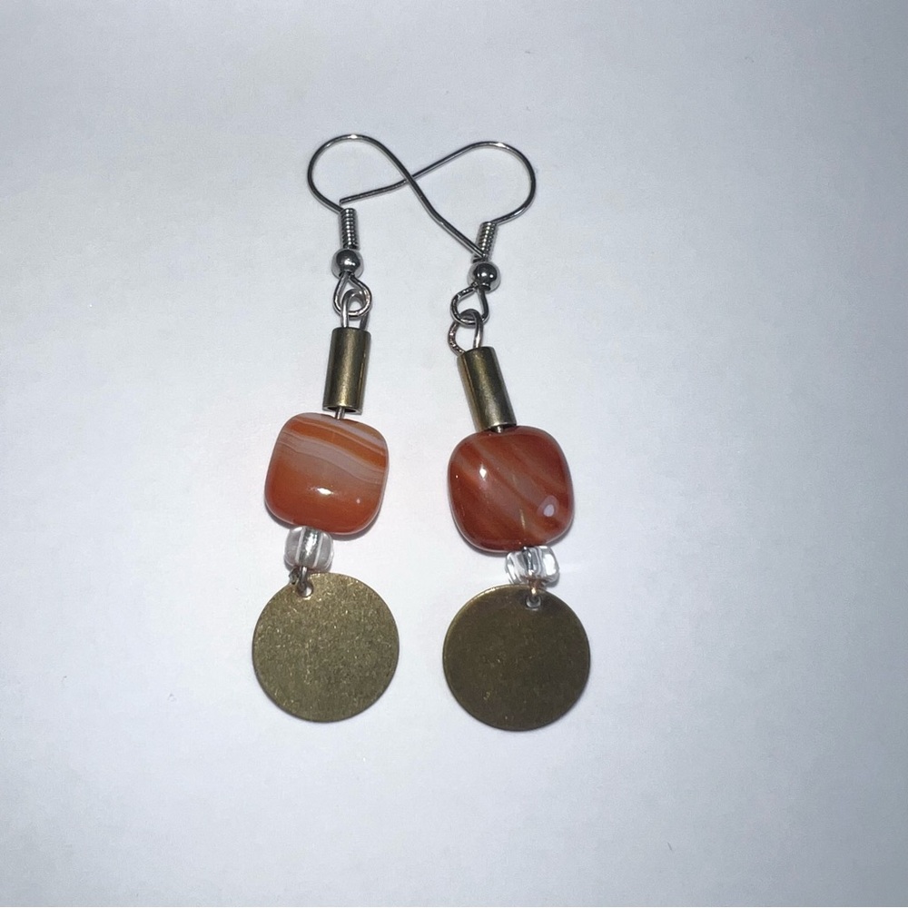Carnelian Glass Bead Handmade Earrings New